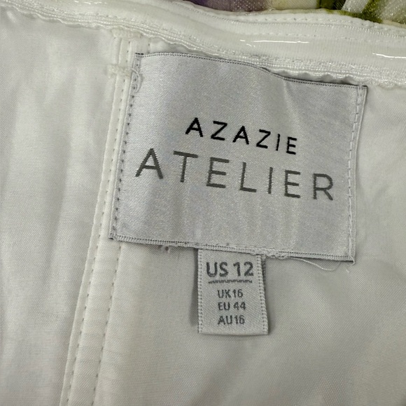 NWT Azazie Atelier Alexie Tulip Print Maxi Dress 12 White Iris Floral Dance Prom - Picture 15 of 16